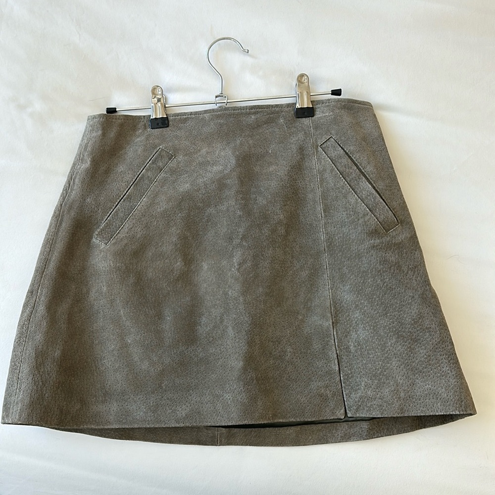 Olive suede mini skirt
